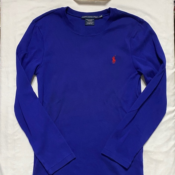 Ralph Lauren Sport Royal Blue Long Sleeve Tee w/ Red Polo Pony - Picture 3 of 10